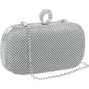 🆕Women Silver Sparkly Rhinestone Evening Clutch Purse Ring Clasp Handbag